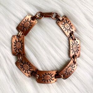 VINTAGE 1960s–1970s Smiling Sun Copper Southwestern Link Bracelet • Unisex